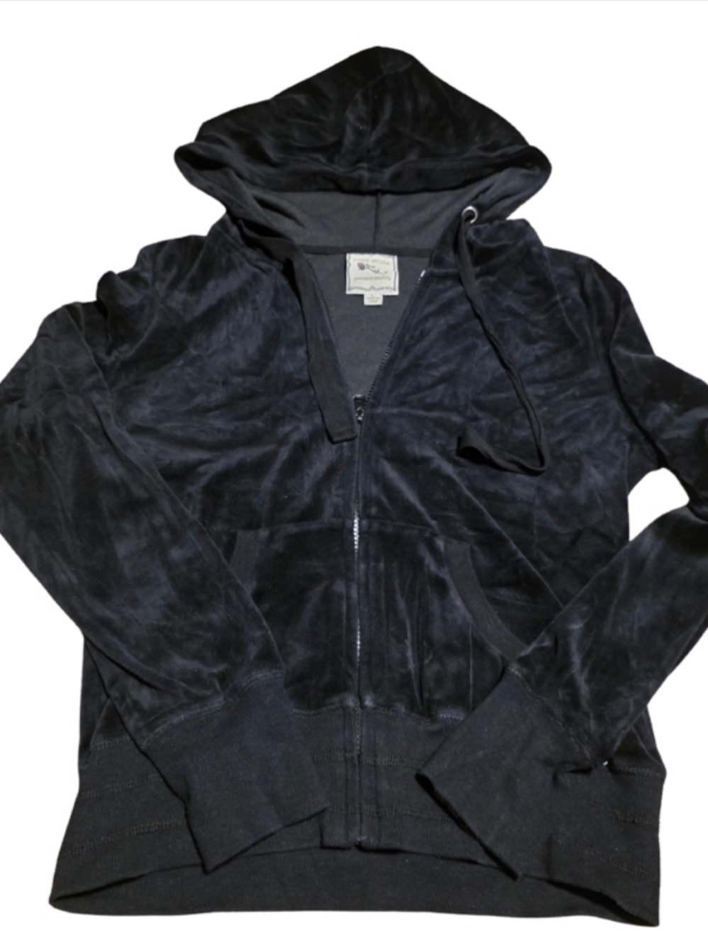 Pink Rose Black Y2K Velour Zip-Up Hoodie